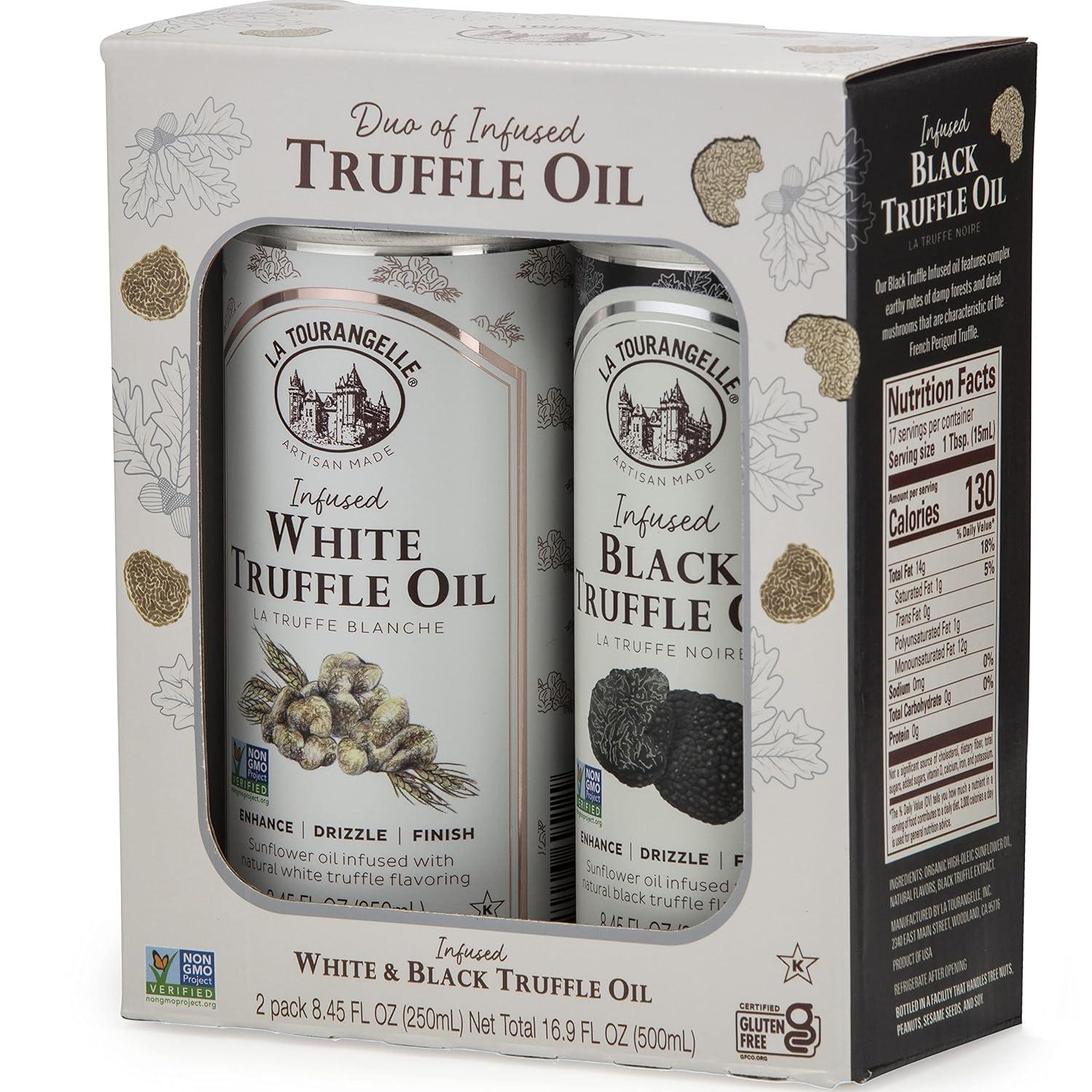 image:imageLa Tourangelle White Truffle Oil amp Black Truffle Oil Set Complex Gourmet Earthy Flavor for Drizzling over Pasta Popcorn Vegetables Potatoes Soup and More Gift Box 845 Fl Oz Each Set of 2Black White Truffle Gift Box