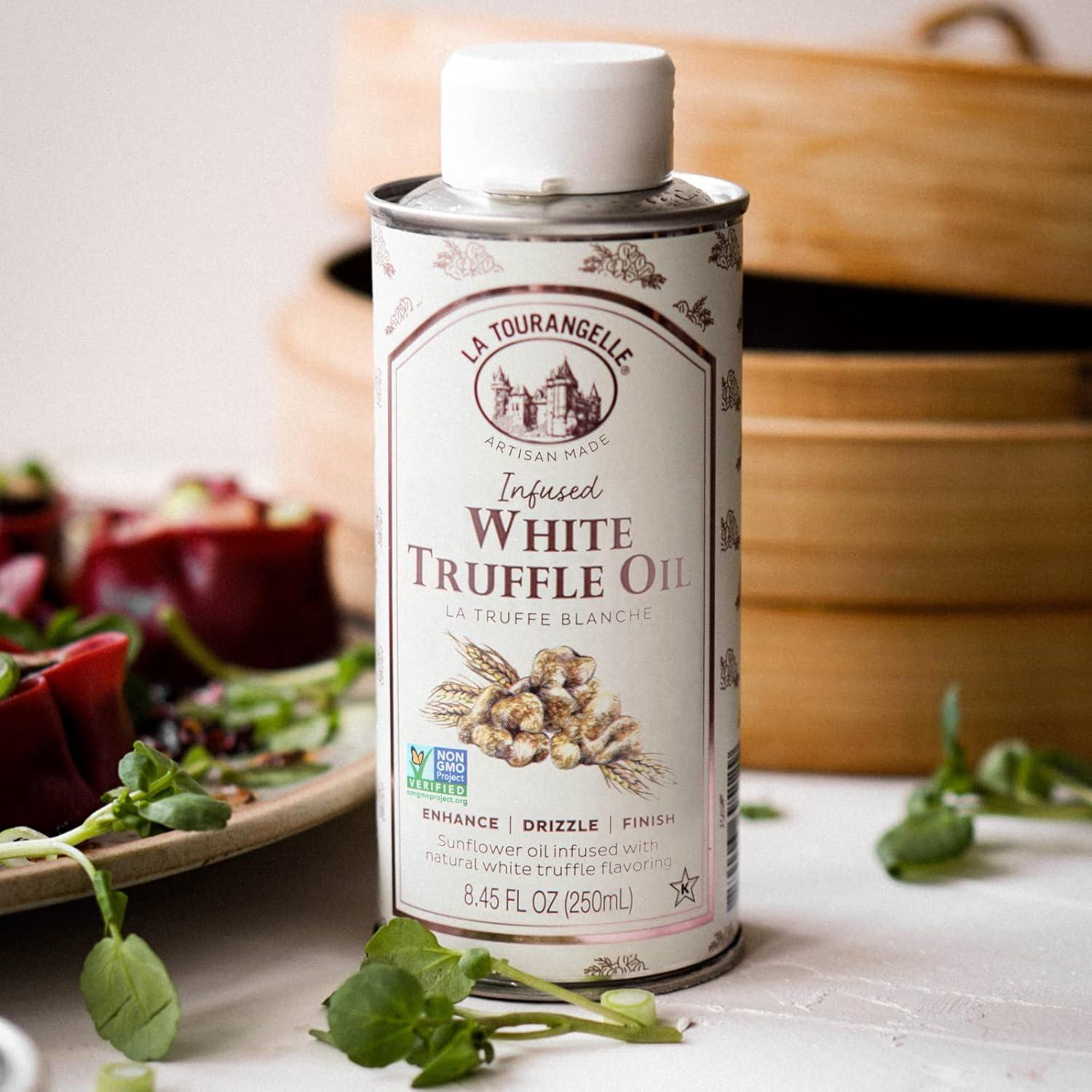 image:imageLa Tourangelle White Truffle Oil amp Black Truffle Oil Set Complex Gourmet Earthy Flavor for Drizzling over Pasta Popcorn Vegetables Potatoes Soup and More Gift Box 845 Fl Oz Each Set of 2White Truffle