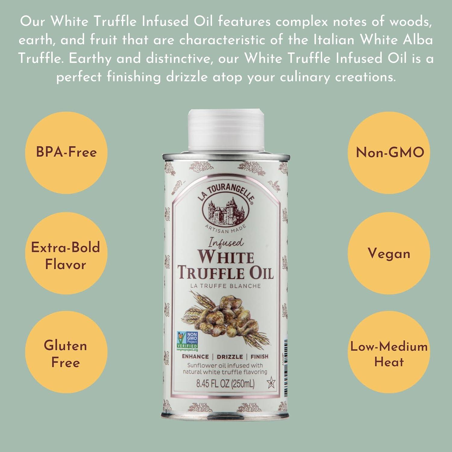 image:imageLa Tourangelle White Truffle Oil amp Black Truffle Oil Set Complex Gourmet Earthy Flavor for Drizzling over Pasta Popcorn Vegetables Potatoes Soup and More Gift Box 845 Fl Oz Each Set of 2White Truffle