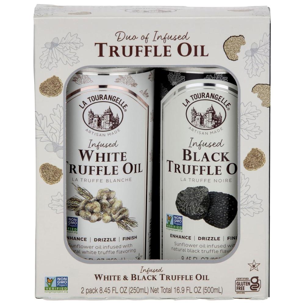 image:imageLa Tourangelle White Truffle Oil amp Black Truffle Oil Set Complex Gourmet Earthy Flavor for Drizzling over Pasta Popcorn Vegetables Potatoes Soup and More Gift Box 845 Fl Oz Each Set of 2Black White Truffle Gift Box