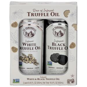 La Tourangelle, White Truffle Oil & Black Truffle Oil Set, Complex Gourmet Earthy Flavor for Drizzling over Pasta, Popcorn, Vegetables, Potatoes, Soup and More, Gift Box, 8.45 Fl Oz Each (Set of 2)(Black & White Truffle Gift Box)