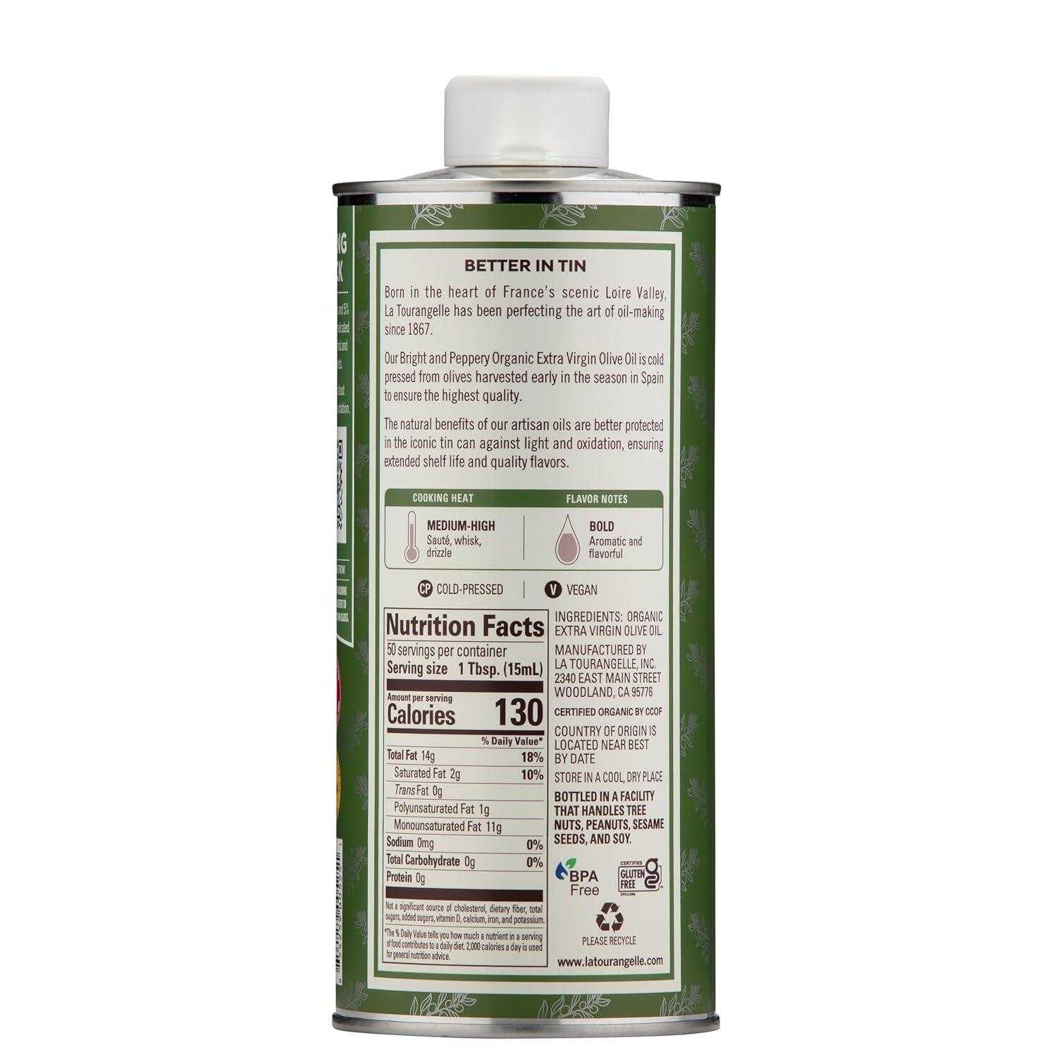 image:imageLa Tourangelle Organic Extra Virgin Olive Oil ColdPressed Early Harvest EVOO from Spain Smooth amp Fruity 169 fl oz Spanish with Polyphenols for Cooking Drizzling Marinades and DippingPeppery Organic EVOO