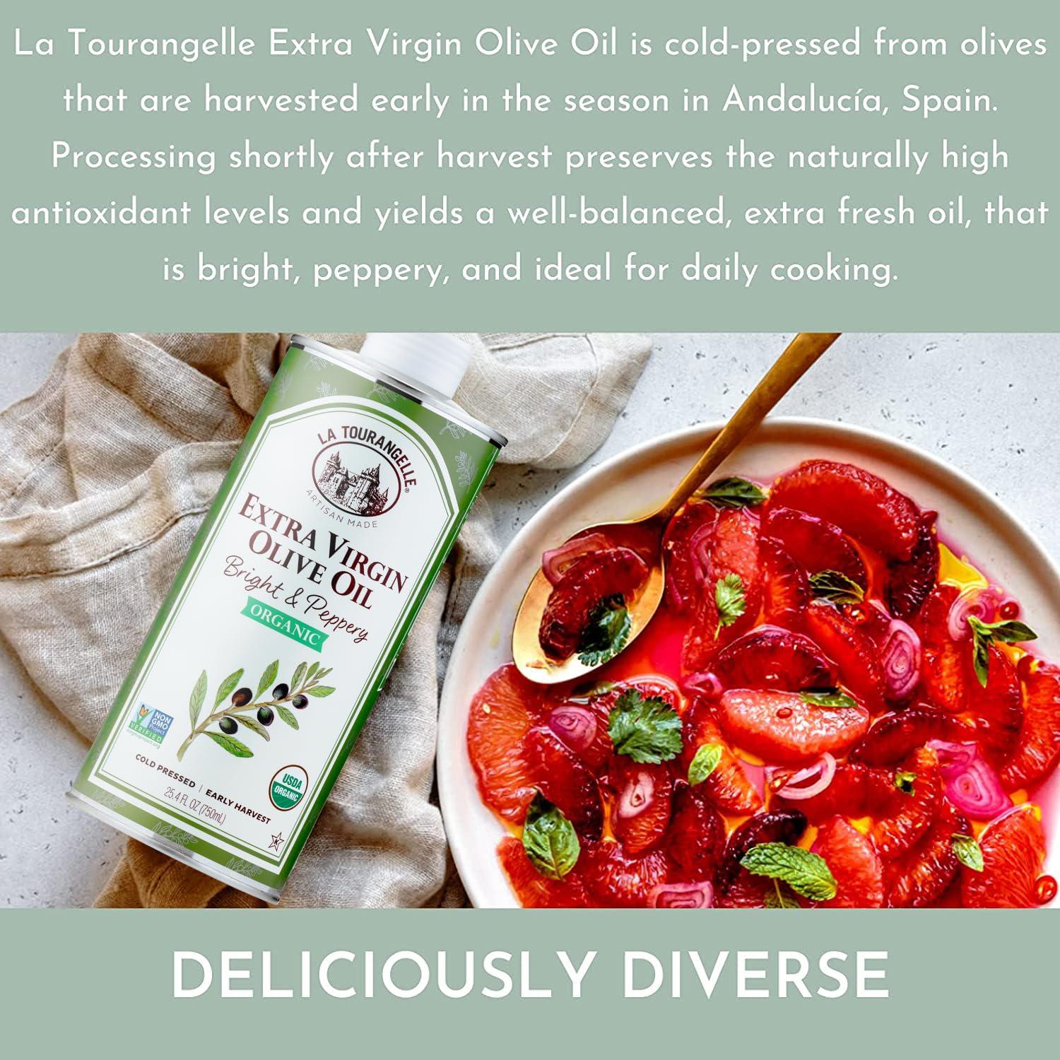 image:imageLa Tourangelle Organic Extra Virgin Olive Oil ColdPressed Early Harvest EVOO from Spain Smooth amp Fruity 169 fl oz Spanish with Polyphenols for Cooking Drizzling Marinades and DippingPeppery Organic EVOO